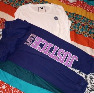 Justice White Tee t Shirt Purple Sweatpants Sweats Set Lot 16 L Youth Girls Cute